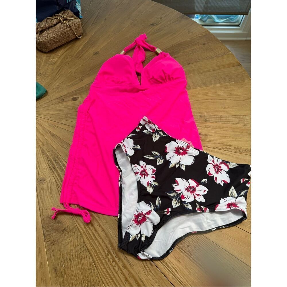 Tankini with shorts hot pink and black  floral size medium
